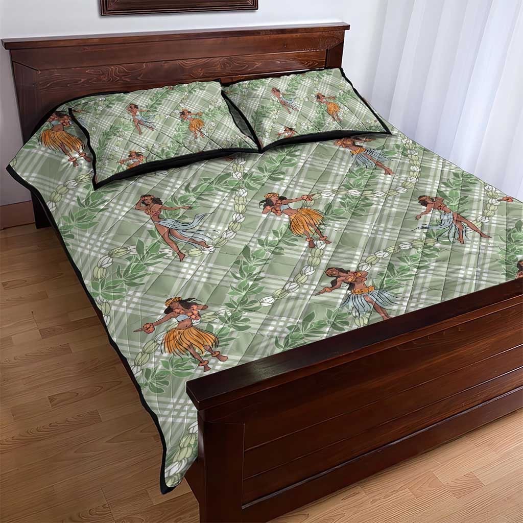 Mint Palaka Hula Girls Seamless Hawaii Aloha Quilt Bed Set - Polynesian Pride