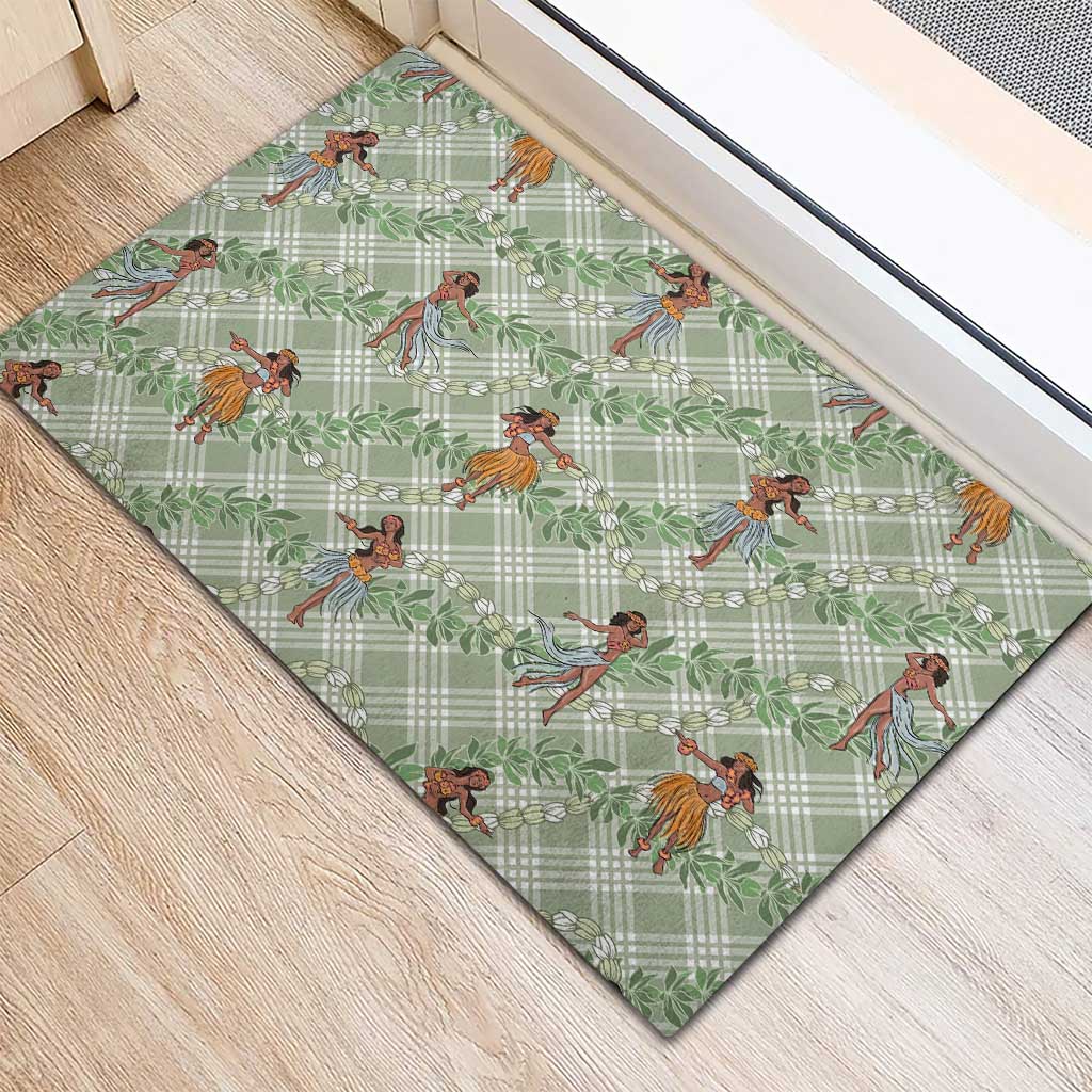 Mint Palaka Hula Girls Seamless Hawaii Aloha Rubber Doormat - Polynesian Pride