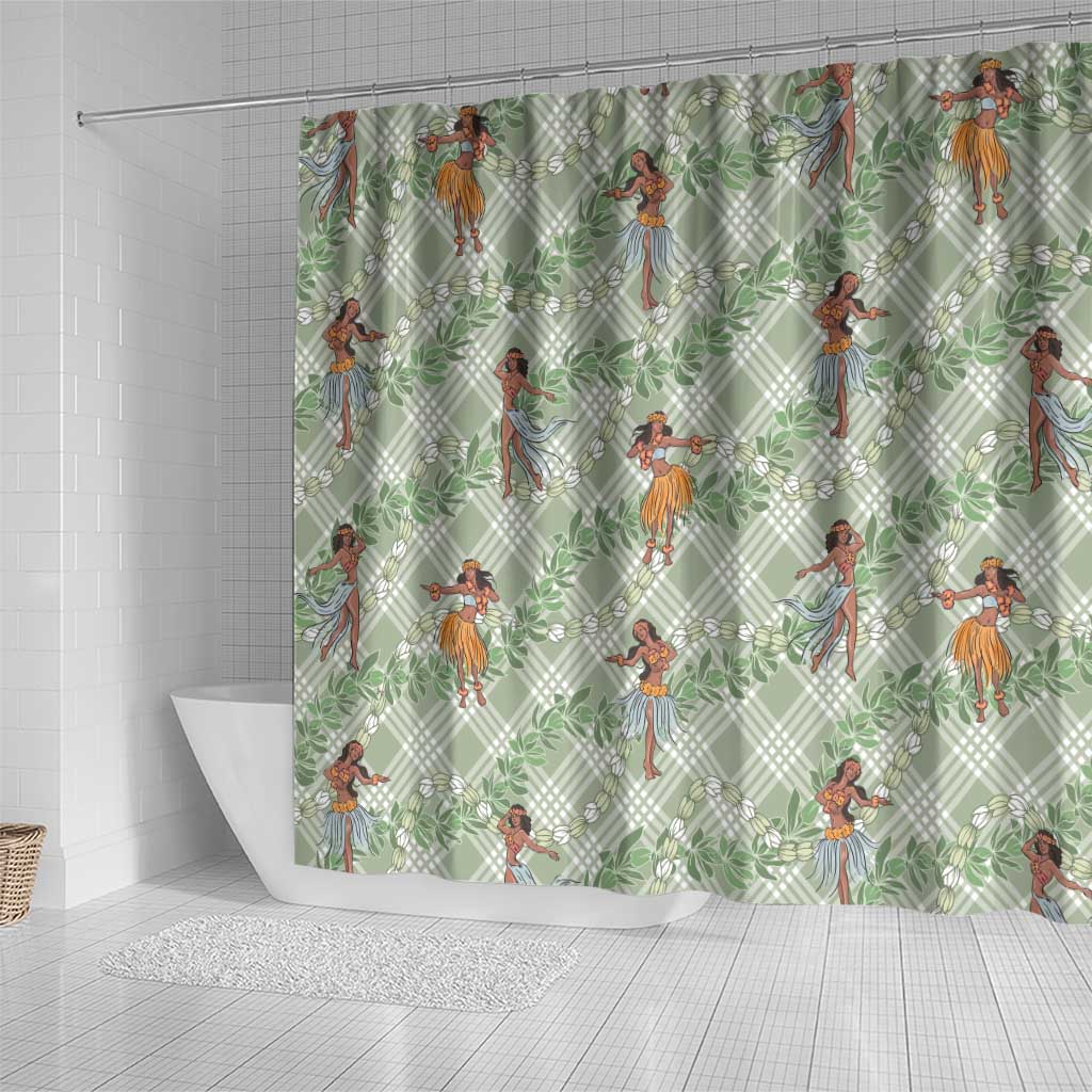 Mint Palaka Hula Girls Seamless Hawaii Aloha Shower Curtain - Polynesian Pride