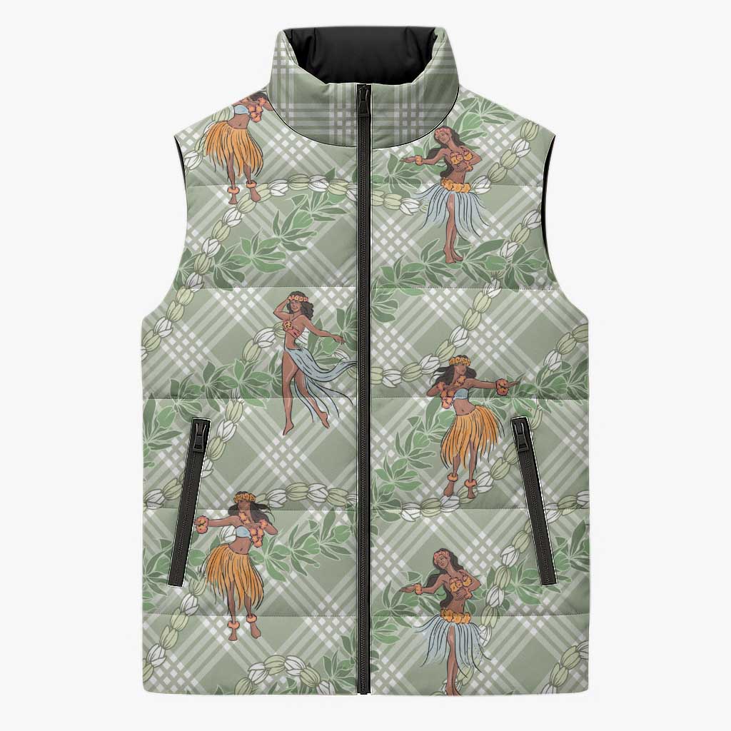 Mint Palaka Hula Girls Seamless Hawaii Aloha Sleeveless Puffer Jacket - Polynesian Pride