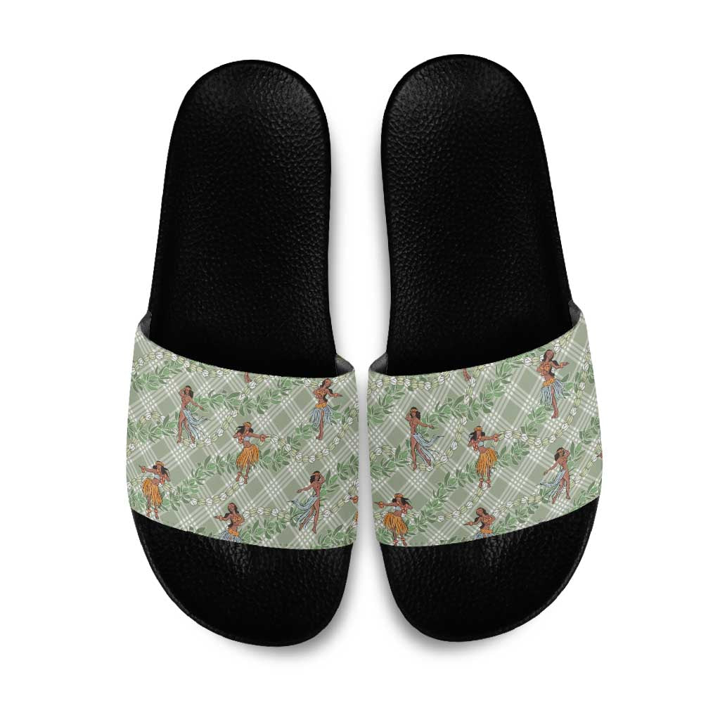 Mint Palaka Hula Girls Seamless Hawaii Aloha Slide Sandals - Polynesian Pride