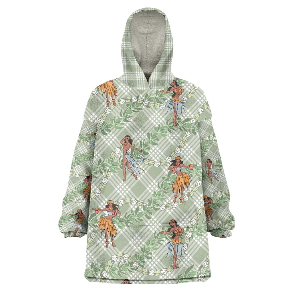 Mint Palaka Hula Girls Seamless Hawaii Aloha Wearable Blanket Hoodie - Polynesian Pride