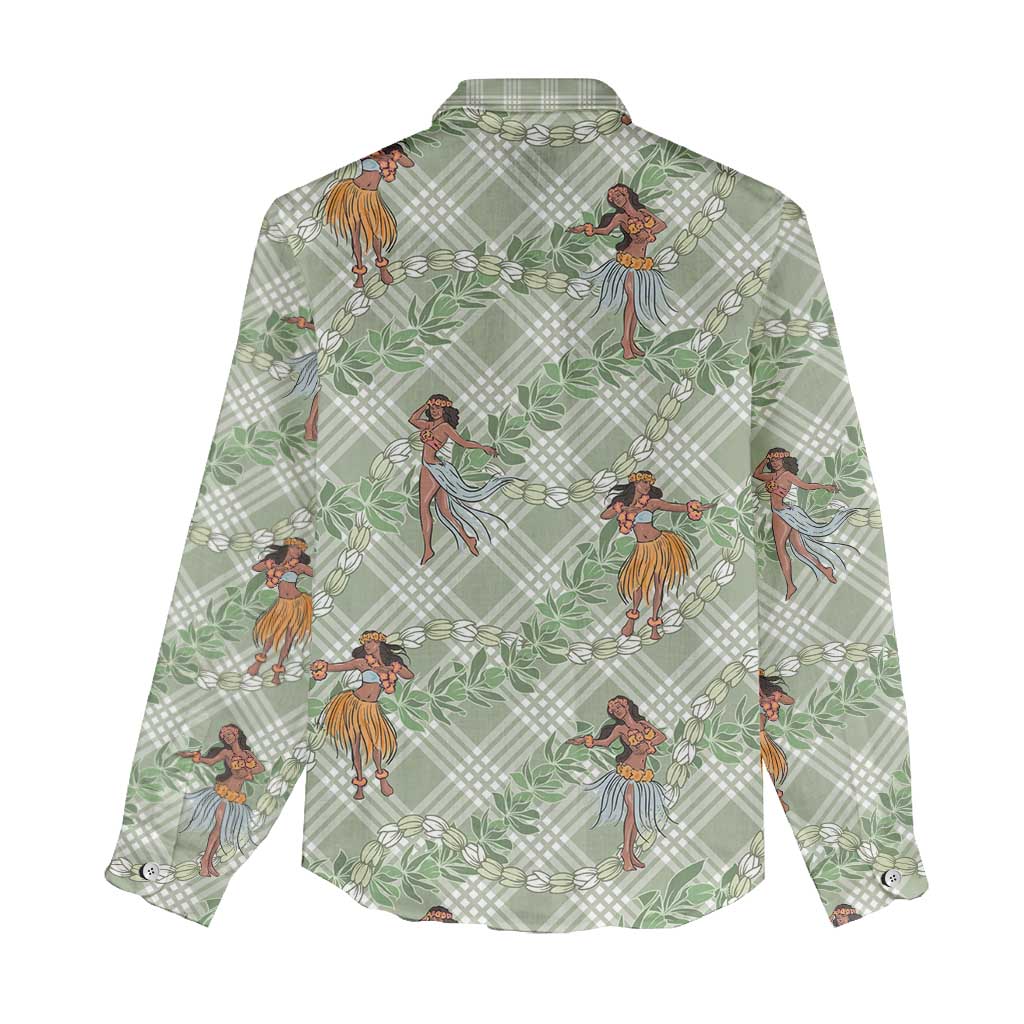 Mint Palaka Hula Girls Seamless Hawaii Aloha Women Casual Shirt - Polynesian Pride