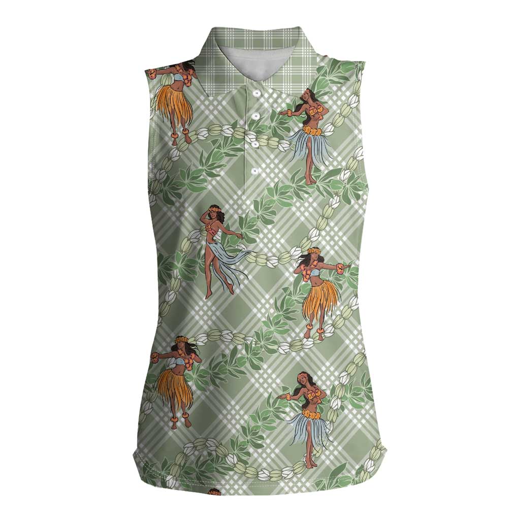 Mint Palaka Hula Girls Seamless Hawaii Aloha Women Sleeveless Polo Shirt - Polynesian Pride