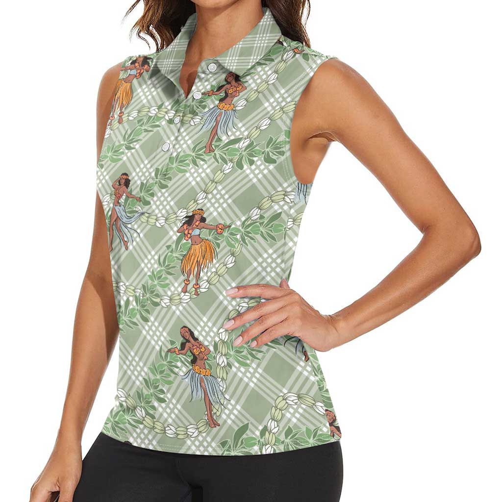 Mint Palaka Hula Girls Seamless Hawaii Aloha Women Sleeveless Polo Shirt - Polynesian Pride