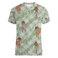 Mint Palaka Hula Girls Seamless Hawaii Aloha Women V-Neck T-Shirt - Polynesian Pride