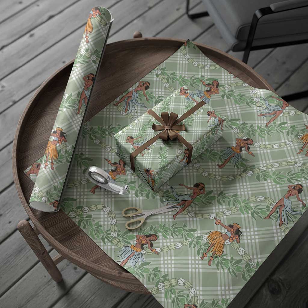 Mint Palaka Hula Girls Seamless Hawaii Aloha Wrapping Paper LT7 - Polynesian Pride