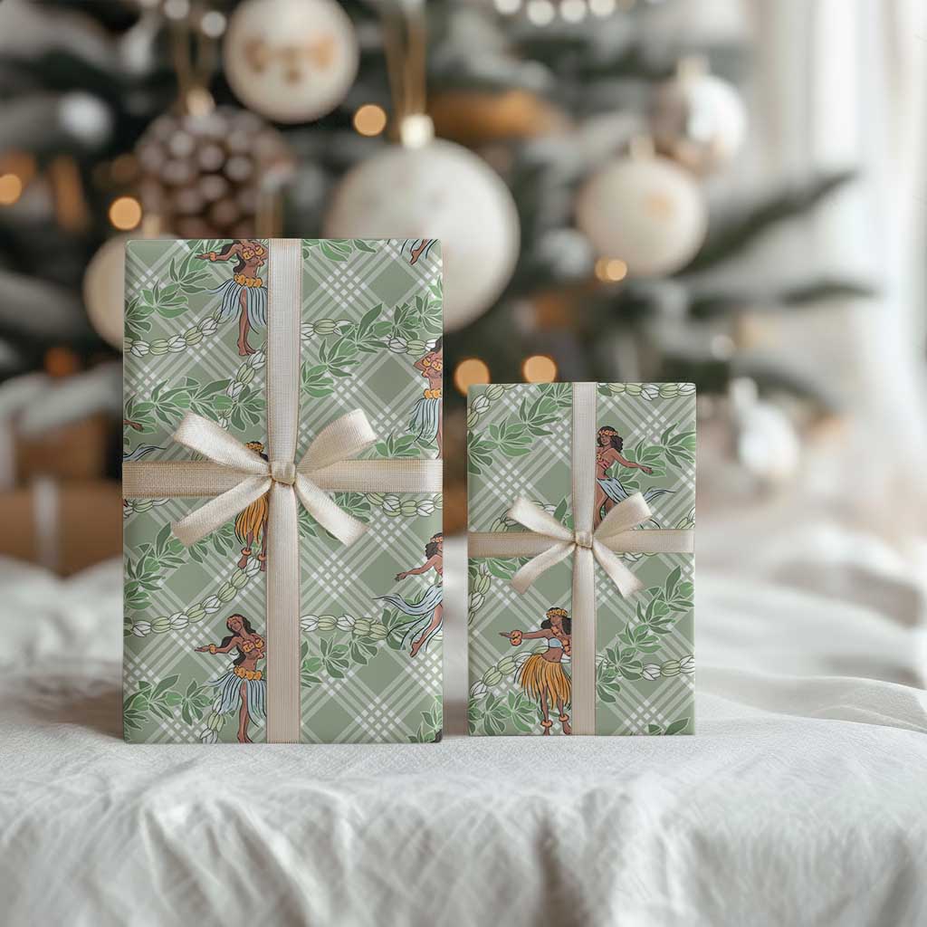 Mint Palaka Hula Girls Seamless Hawaii Aloha Wrapping Paper LT7 - Polynesian Pride