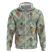 Mint Palaka Hula Girls Seamless Hawaii Aloha Zip Hoodie - Polynesian Pride