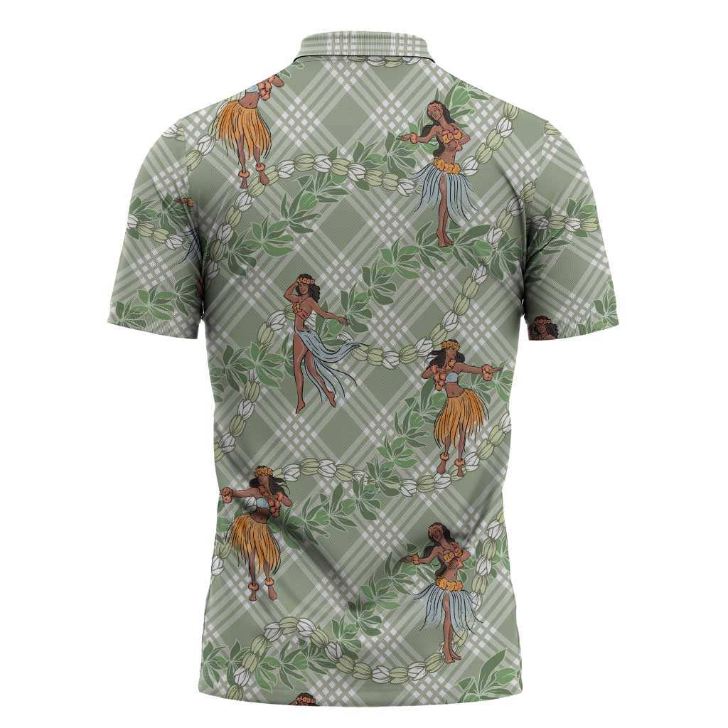 Mint Palaka Hula Girls Seamless Hawaii Aloha Zipper Polo Shirt - Polynesian Pride