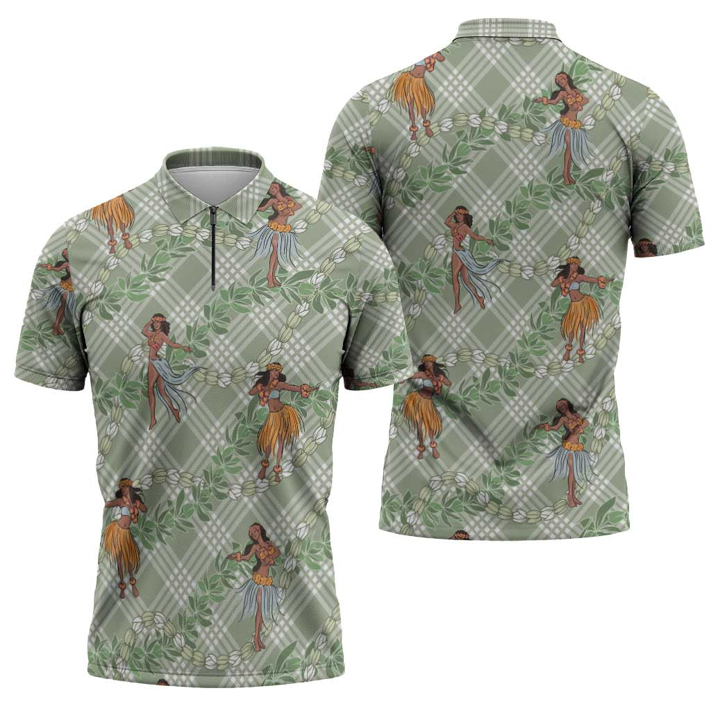 Mint Palaka Hula Girls Seamless Hawaii Aloha Zipper Polo Shirt - Polynesian Pride
