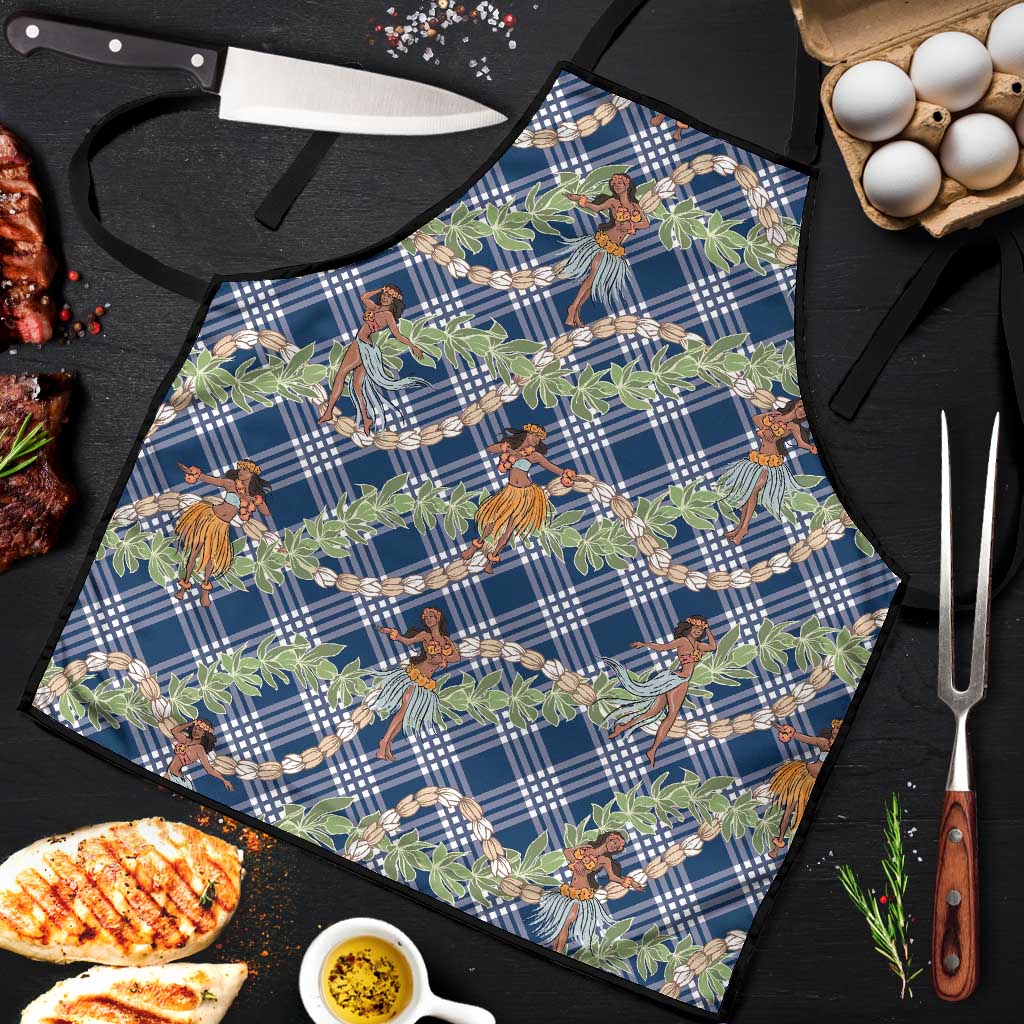 Navy Blue Palaka Hula Girls Seamless Hawaii Aloha Apron - Polynesian Pride