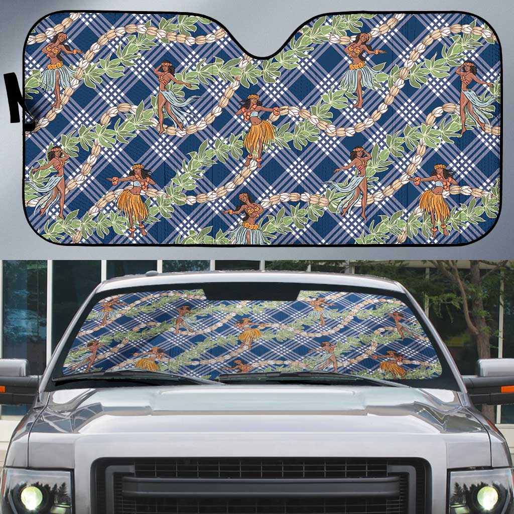 Navy Blue Palaka Hula Girls Seamless Hawaii Aloha Auto Sun Shade - Polynesian Pride