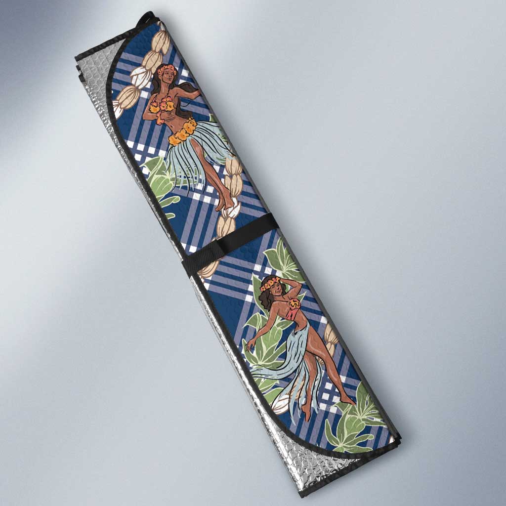 Navy Blue Palaka Hula Girls Seamless Hawaii Aloha Auto Sun Shade - Polynesian Pride