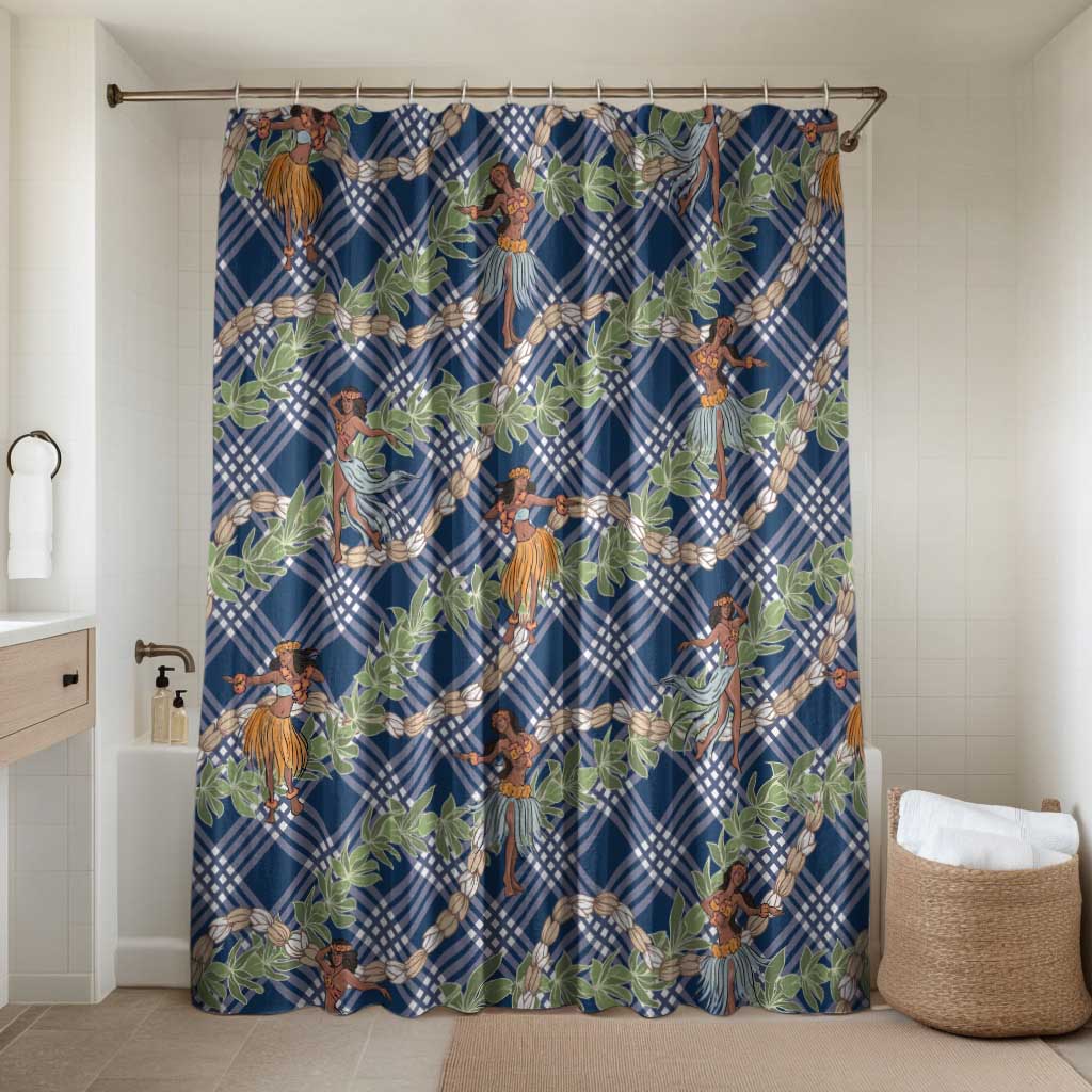 Navy Blue Palaka Hula Girls Seamless Hawaii Aloha Bathroom Set - Polynesian Pride