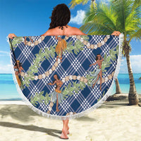 Navy Blue Palaka Hula Girls Seamless Hawaii Aloha Beach Blanket - Polynesian Pride