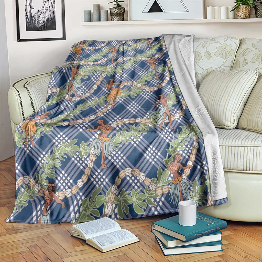 Navy Blue Palaka Hula Girls Seamless Hawaii Aloha Blanket - Polynesian Pride