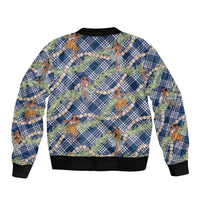Navy Blue Palaka Hula Girls Seamless Hawaii Aloha Bomber Jacket - Polynesian Pride