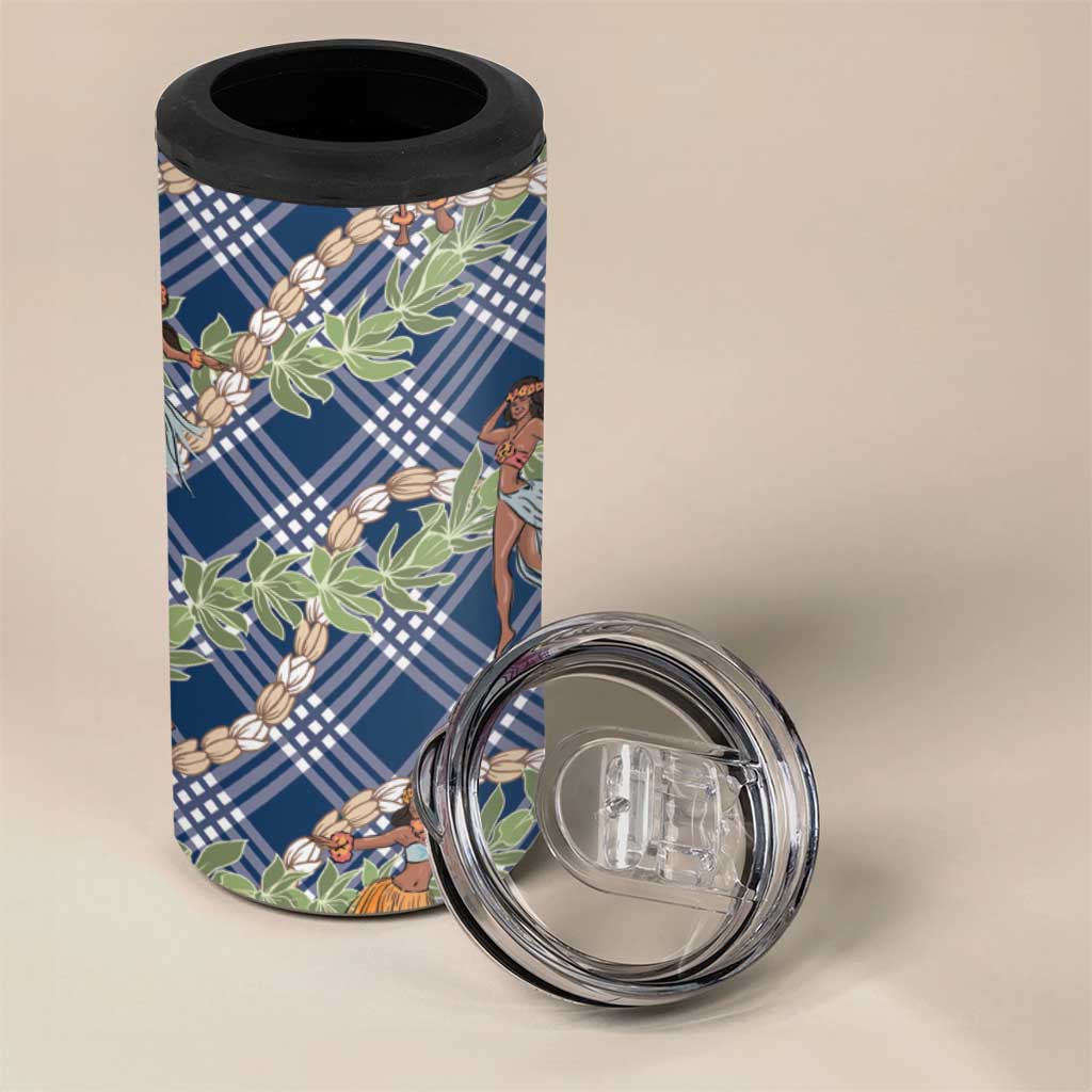 Navy Blue Palaka Hula Girls Seamless Hawaii Aloha 4 in 1 Can Cooler Tumbler - Polynesian Pride