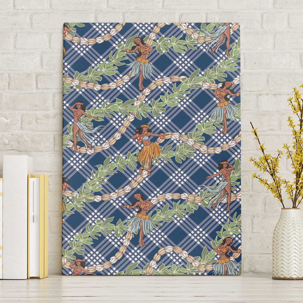 Navy Blue Palaka Hula Girls Seamless Hawaii Aloha Canvas Wall Art - Polynesian Pride