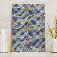 Navy Blue Palaka Hula Girls Seamless Hawaii Aloha Canvas Wall Art - Polynesian Pride