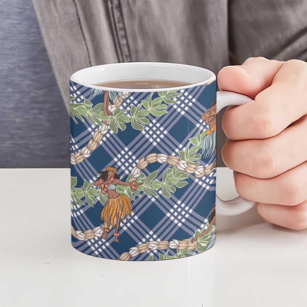 Navy Blue Palaka Hula Girls Seamless Hawaii Aloha Ceramic Mug - Polynesian Pride