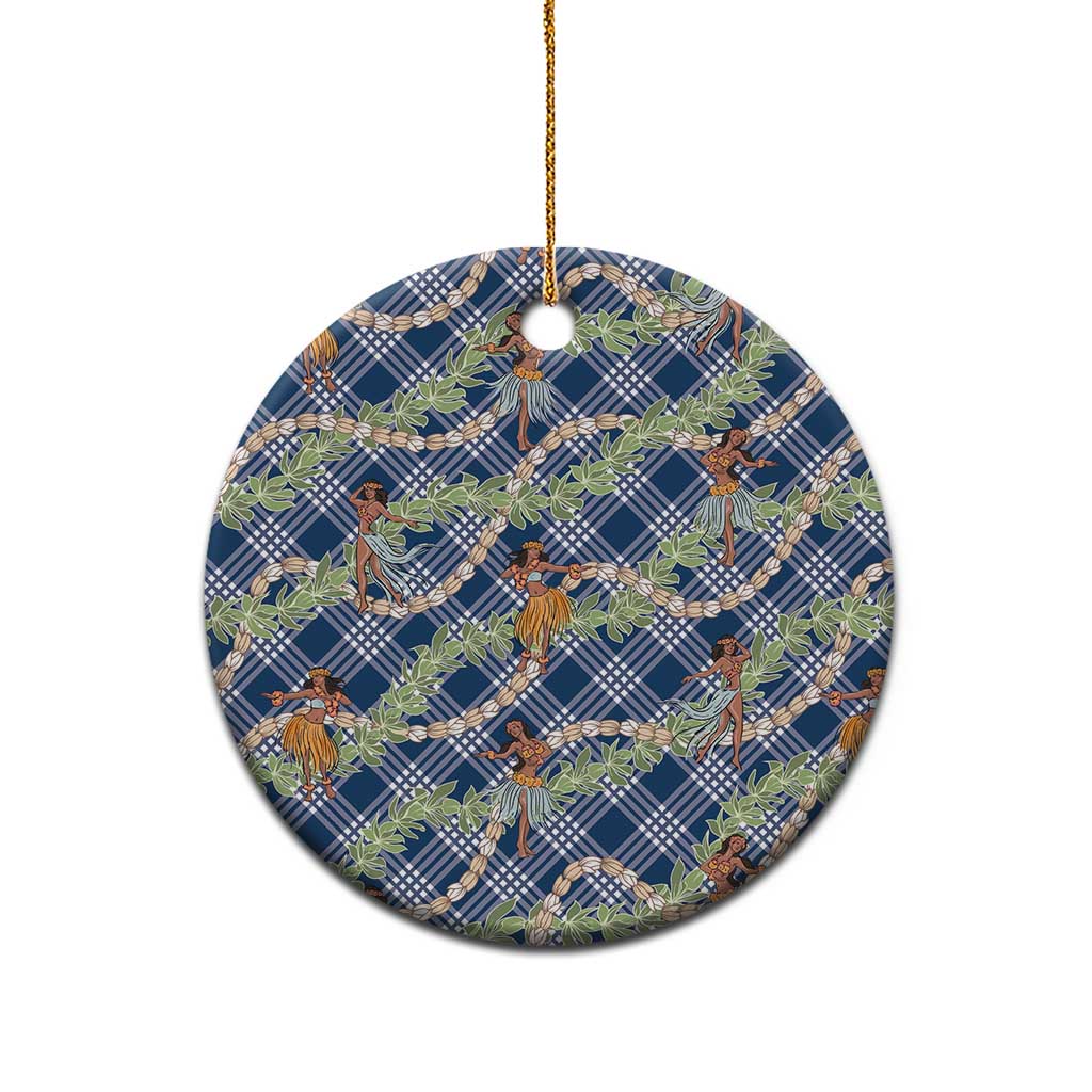Navy Blue Palaka Hula Girls Seamless Hawaii Aloha Ceramic Ornament - Polynesian Pride