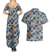 Navy Blue Palaka Hula Girls Seamless Hawaii Aloha Couples Matching Summer Maxi Dress and Hawaiian Shirt - Polynesian Pride