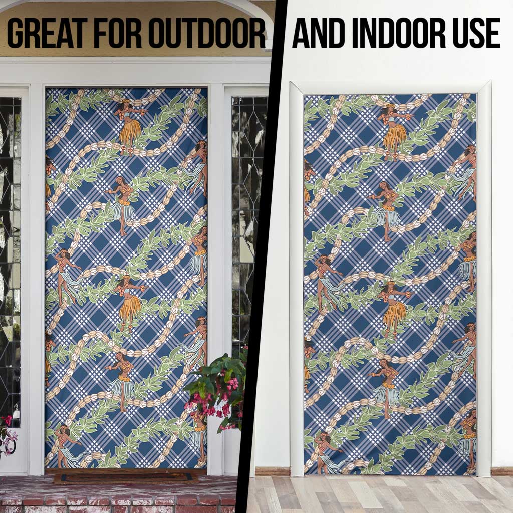 Navy Blue Palaka Hula Girls Seamless Hawaii Aloha Door Cover - Polynesian Pride