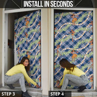 Navy Blue Palaka Hula Girls Seamless Hawaii Aloha Door Cover - Polynesian Pride