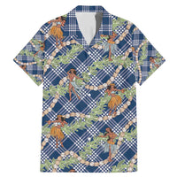 Navy Blue Palaka Hula Girls Seamless Hawaii Aloha Family Matching Mermaid Dress and Hawaiian Shirt - Polynesian Pride