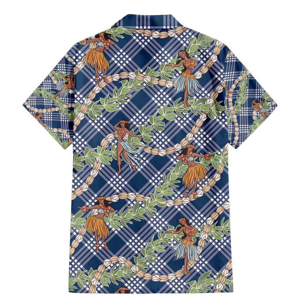 Navy Blue Palaka Hula Girls Seamless Hawaii Aloha Family Matching Mermaid Dress and Hawaiian Shirt - Polynesian Pride