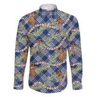 Navy Blue Palaka Hula Girls Seamless Hawaii Aloha Family Matching Puletasi and Hawaiian Shirt - Polynesian Pride