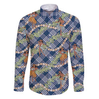 Navy Blue Palaka Hula Girls Seamless Hawaii Aloha Family Matching Short Sleeve Bodycon Dress and Hawaiian Shirt - Polynesian Pride