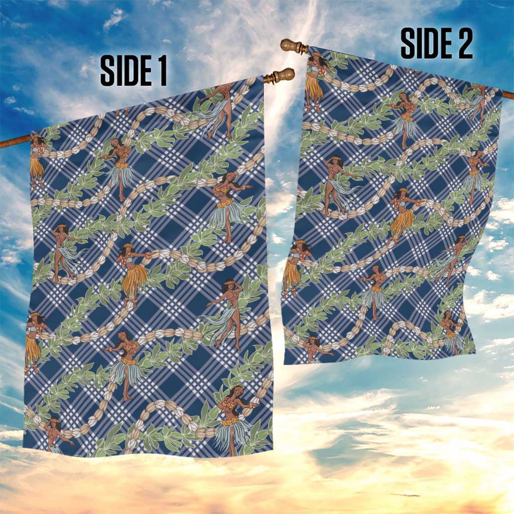 Navy Blue Palaka Hula Girls Seamless Hawaii Aloha Garden Flag - Polynesian Pride