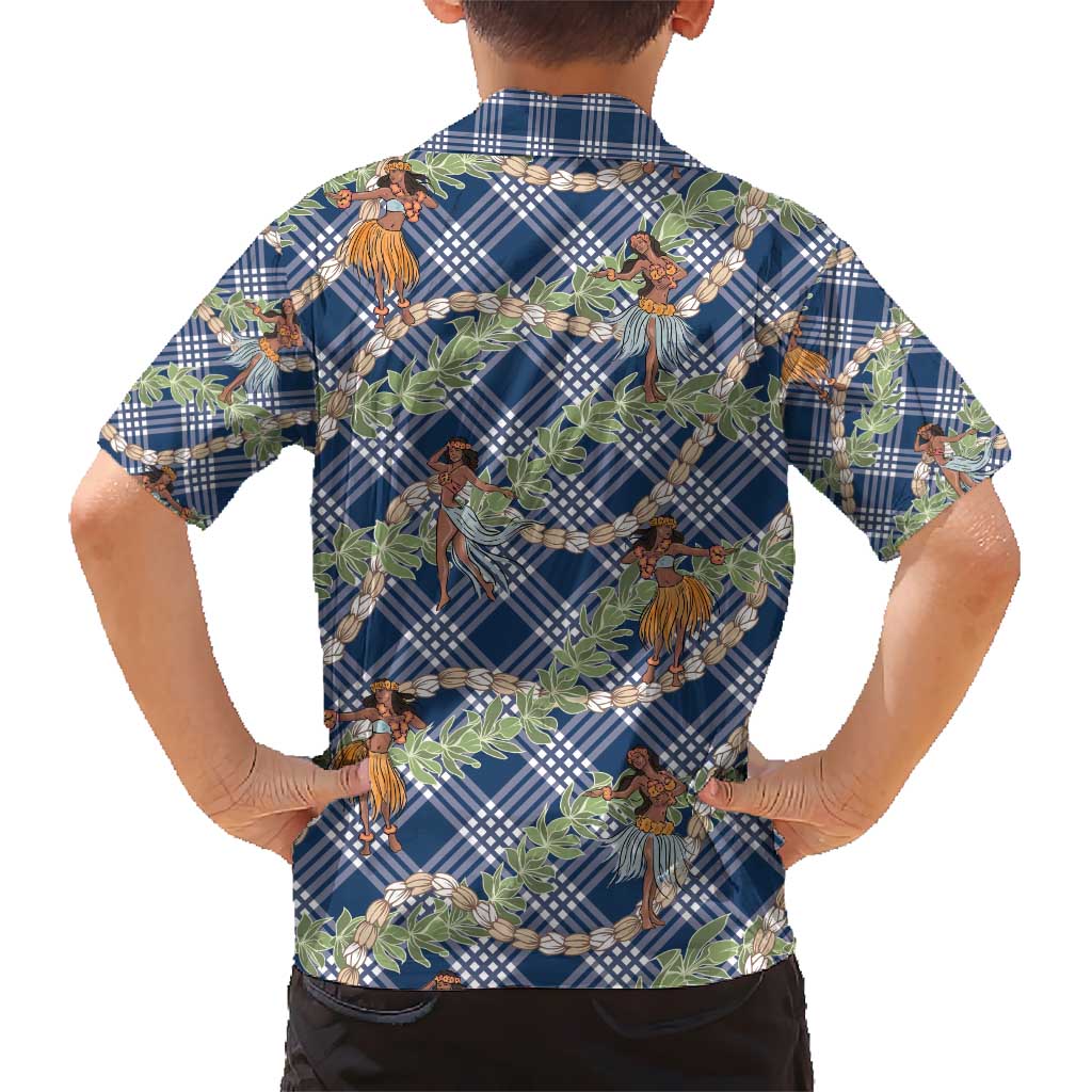 Navy Blue Palaka Hula Girls Seamless Hawaii Aloha Hawaiian Shirt - Polynesian Pride