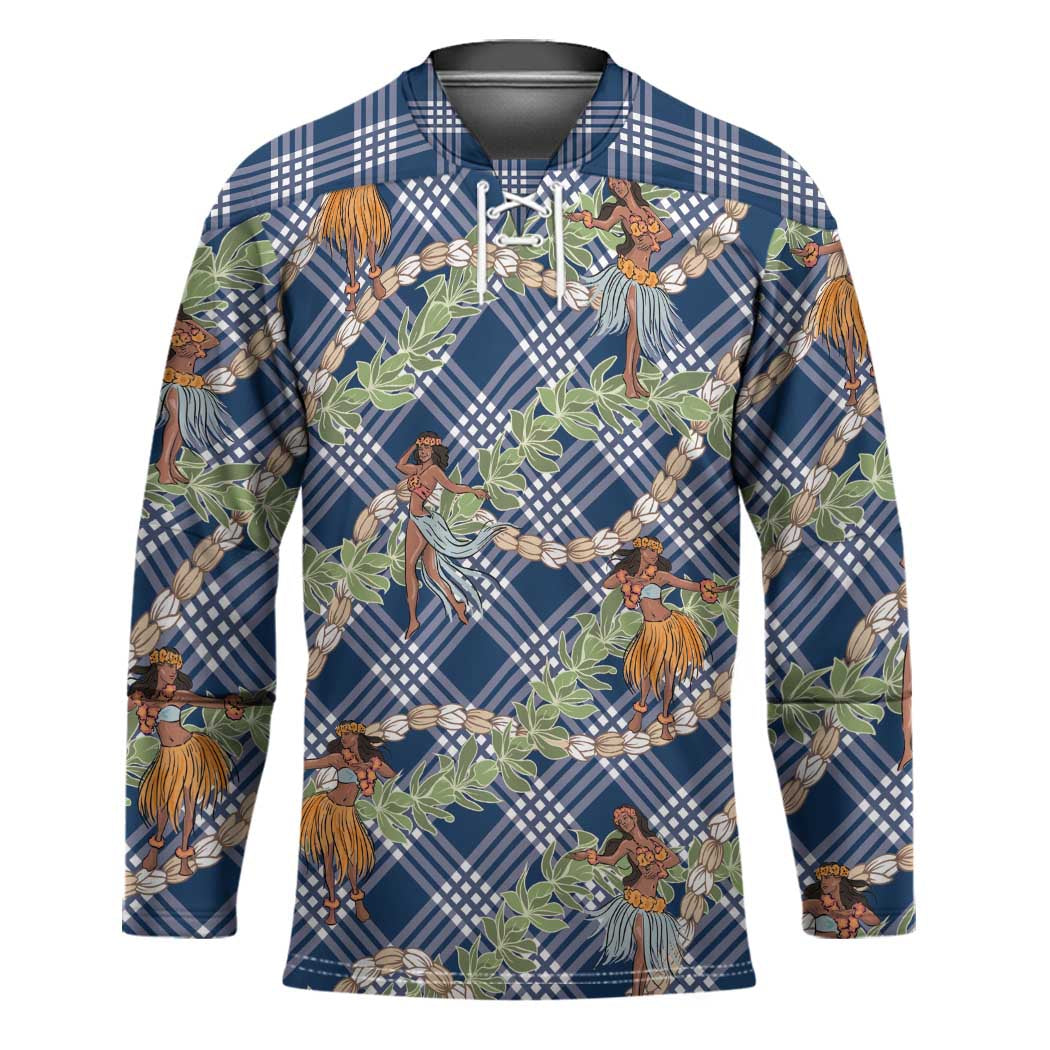 Navy Blue Palaka Hula Girls Seamless Hawaii Aloha Hockey Jersey - Polynesian Pride
