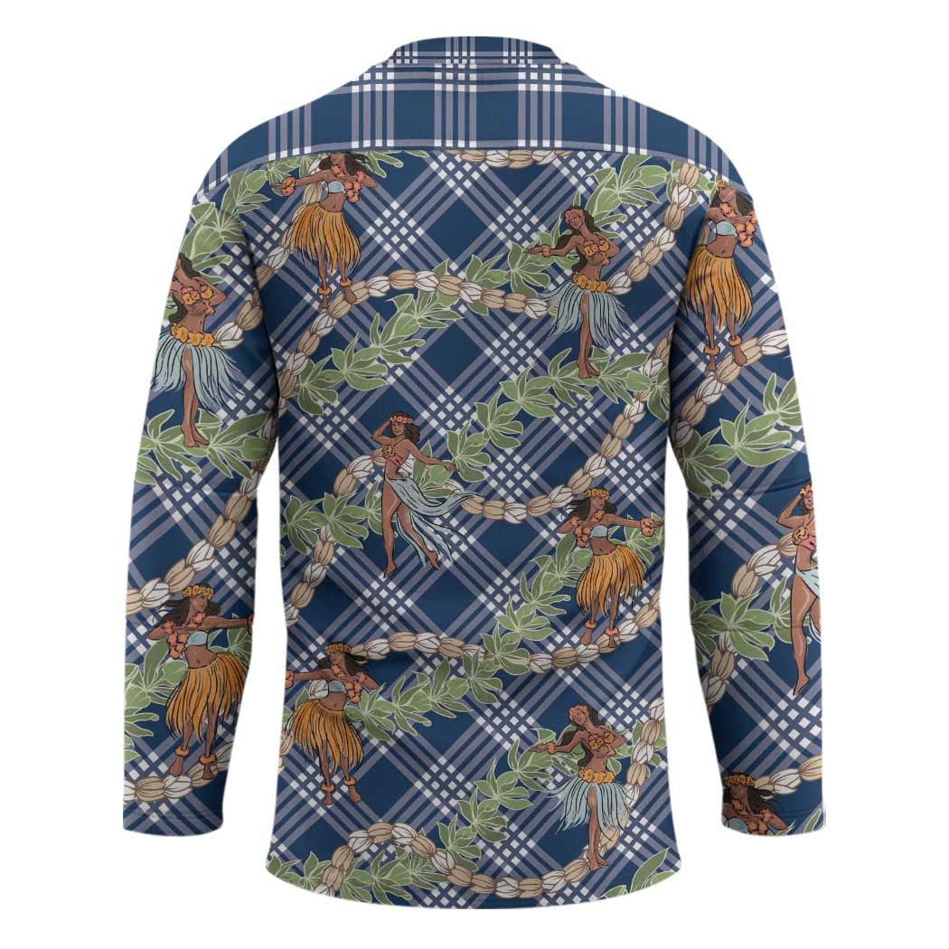 Navy Blue Palaka Hula Girls Seamless Hawaii Aloha Hockey Jersey - Polynesian Pride