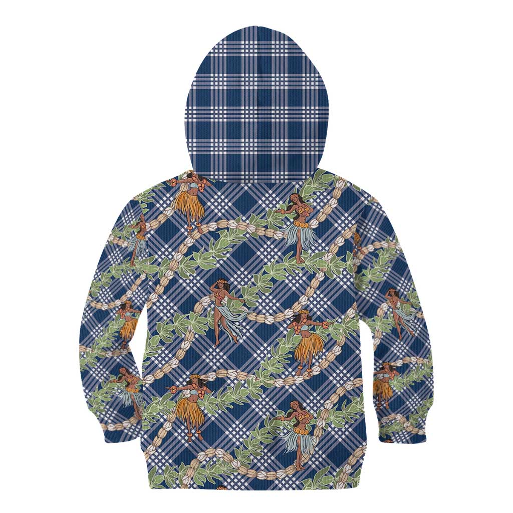 Navy Blue Palaka Hula Girls Seamless Hawaii Aloha Kid Hoodie - Polynesian Pride