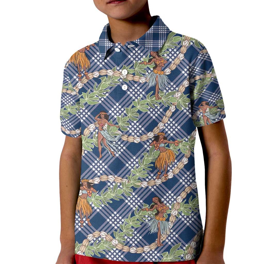 Navy Blue Palaka Hula Girls Seamless Hawaii Aloha Kid Polo Shirt - Polynesian Pride