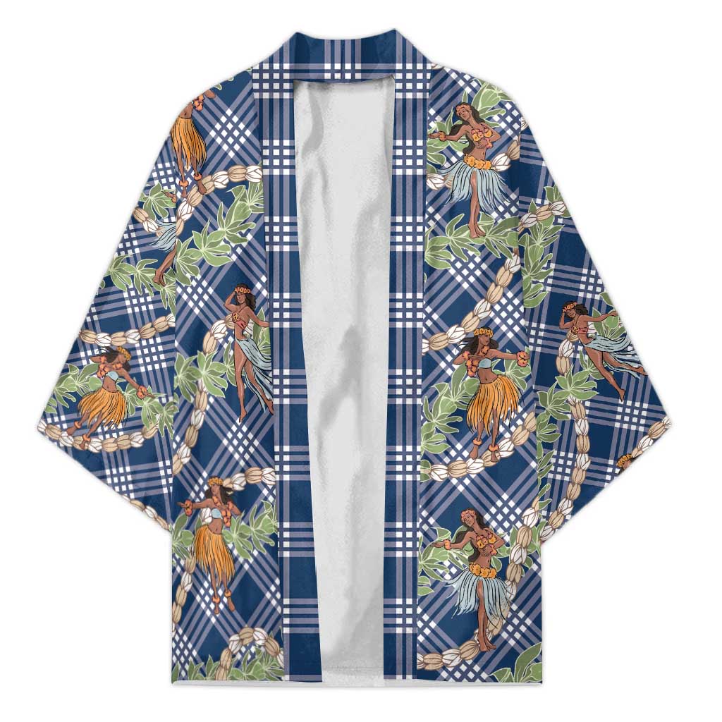 Navy Blue Palaka Hula Girls Seamless Hawaii Aloha Kimono - Polynesian Pride