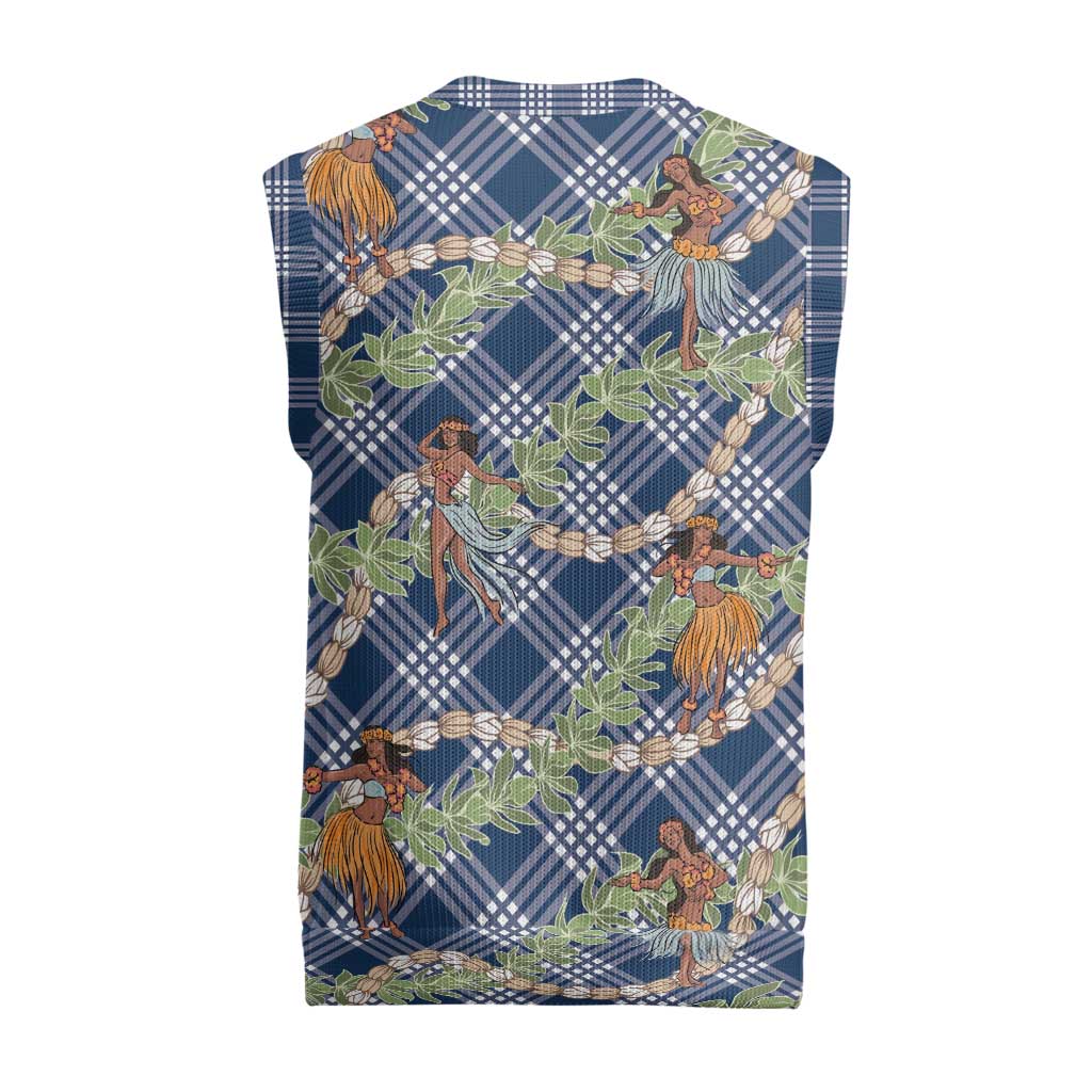 Navy Blue Palaka Hula Girls Seamless Hawaii Aloha Christmas Knitted V-Neck Vest - Polynesian Pride