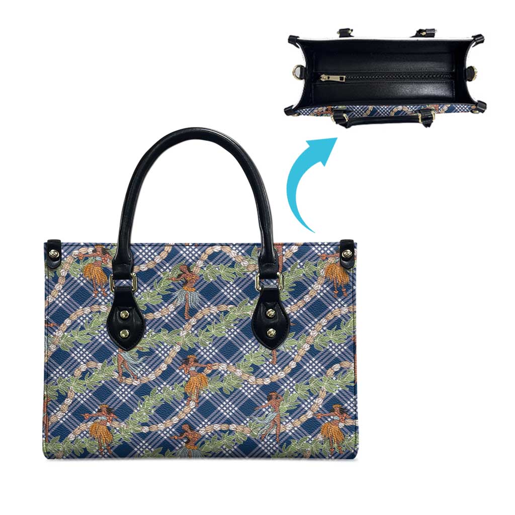 Navy Blue Palaka Hula Girls Seamless Hawaii Aloha Leather Bag - Polynesian Pride