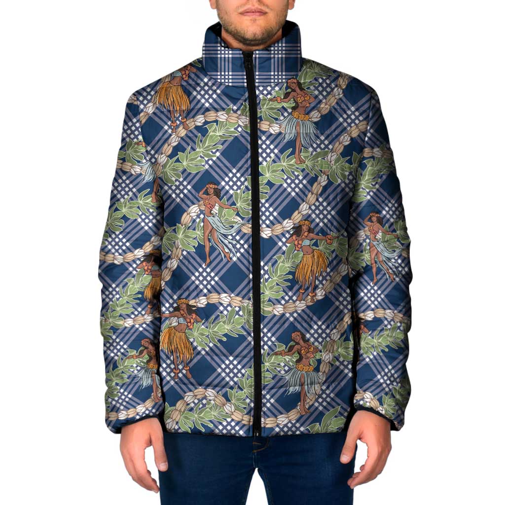 Navy Blue Palaka Hula Girls Seamless Hawaii Aloha Padded Jacket - Polynesian Pride