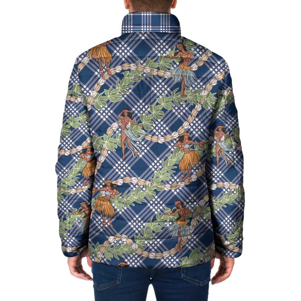 Navy Blue Palaka Hula Girls Seamless Hawaii Aloha Padded Jacket - Polynesian Pride