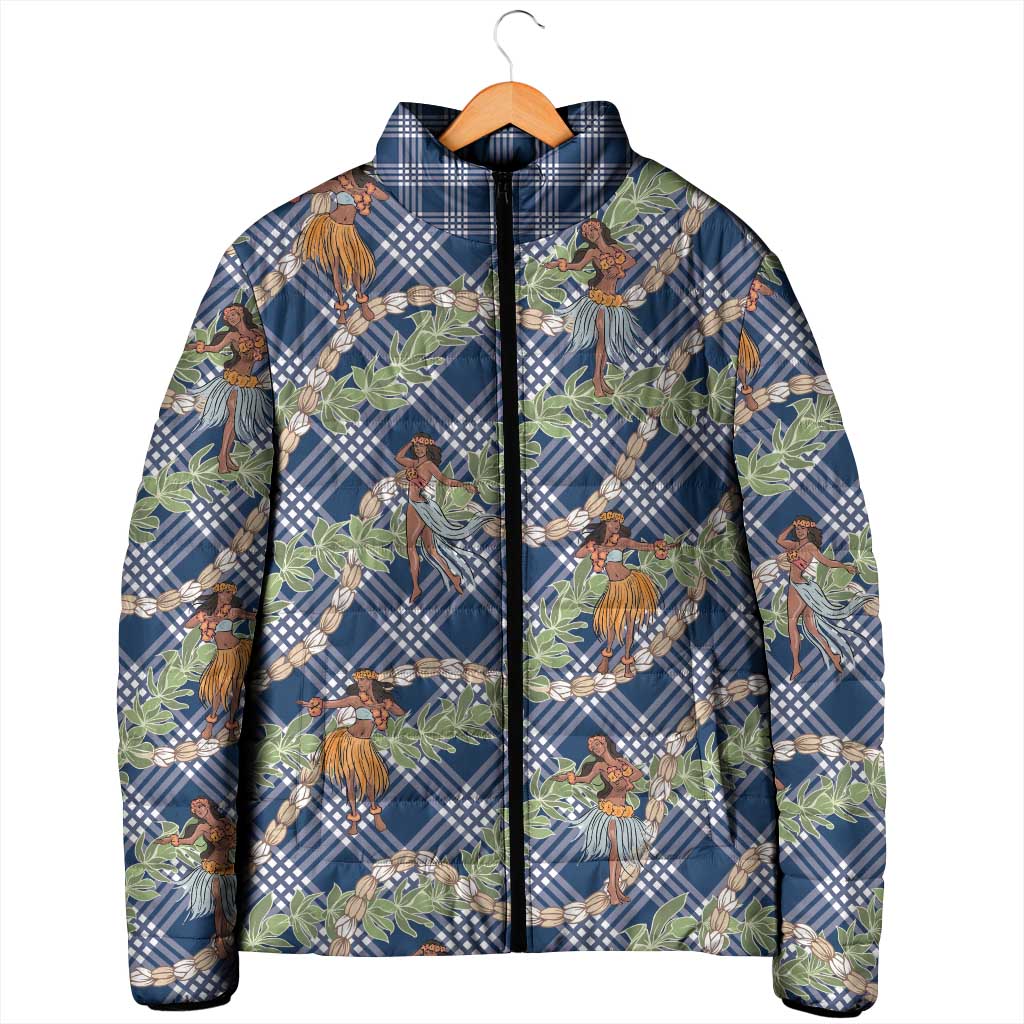 Navy Blue Palaka Hula Girls Seamless Hawaii Aloha Padded Jacket - Polynesian Pride