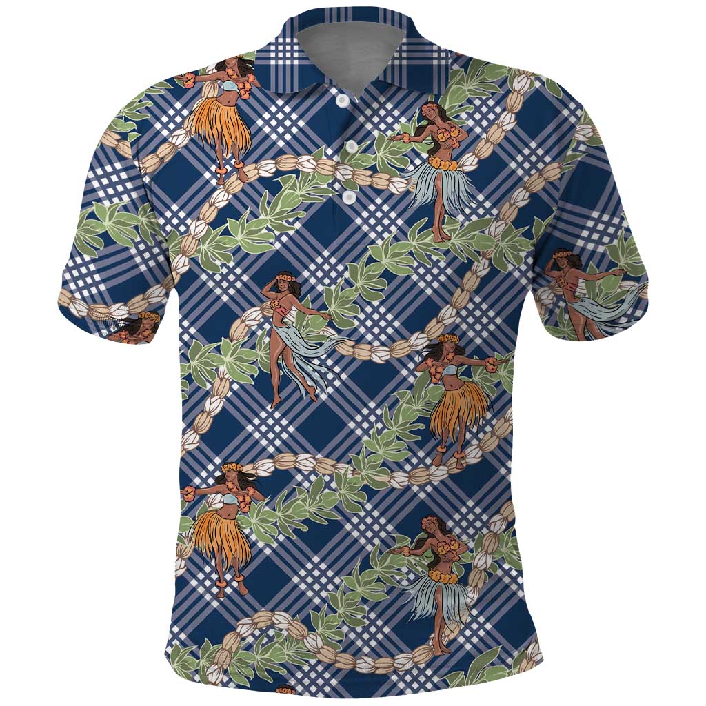 Navy Blue Palaka Hula Girls Seamless Hawaii Aloha Polo Shirt - Polynesian Pride