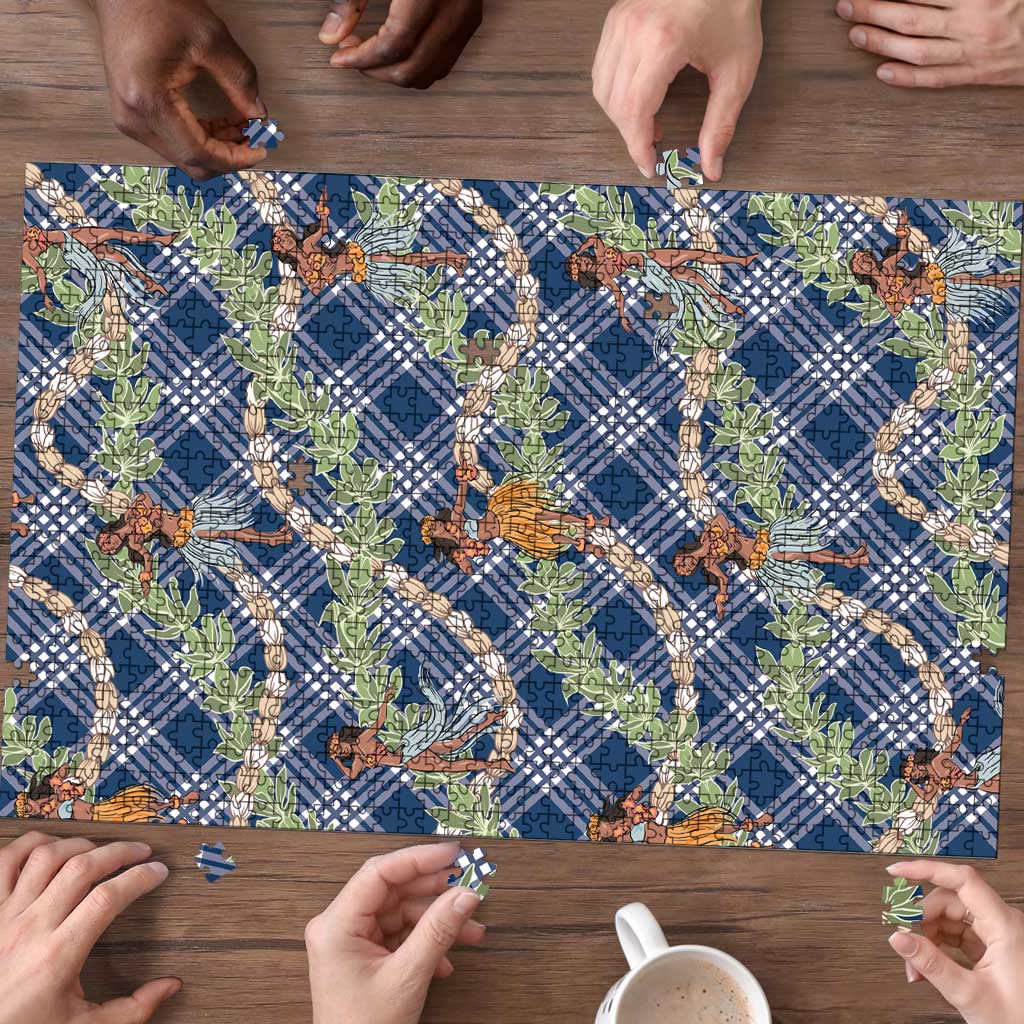 Navy Blue Palaka Hula Girls Seamless Hawaii Aloha Puzzle - Polynesian Pride