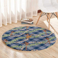 Navy Blue Palaka Hula Girls Seamless Hawaii Aloha Round Carpet - Polynesian Pride