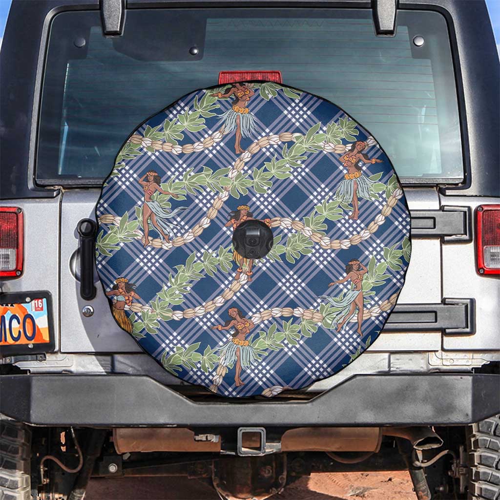 Navy Blue Palaka Hula Girls Seamless Hawaii Aloha Spare Tire Cover - Polynesian Pride